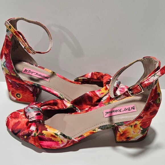 Betsey Johnson Floral Block Heel Dress Heels Women’s 6.5 Ankle Strap - Picture 2 of 11